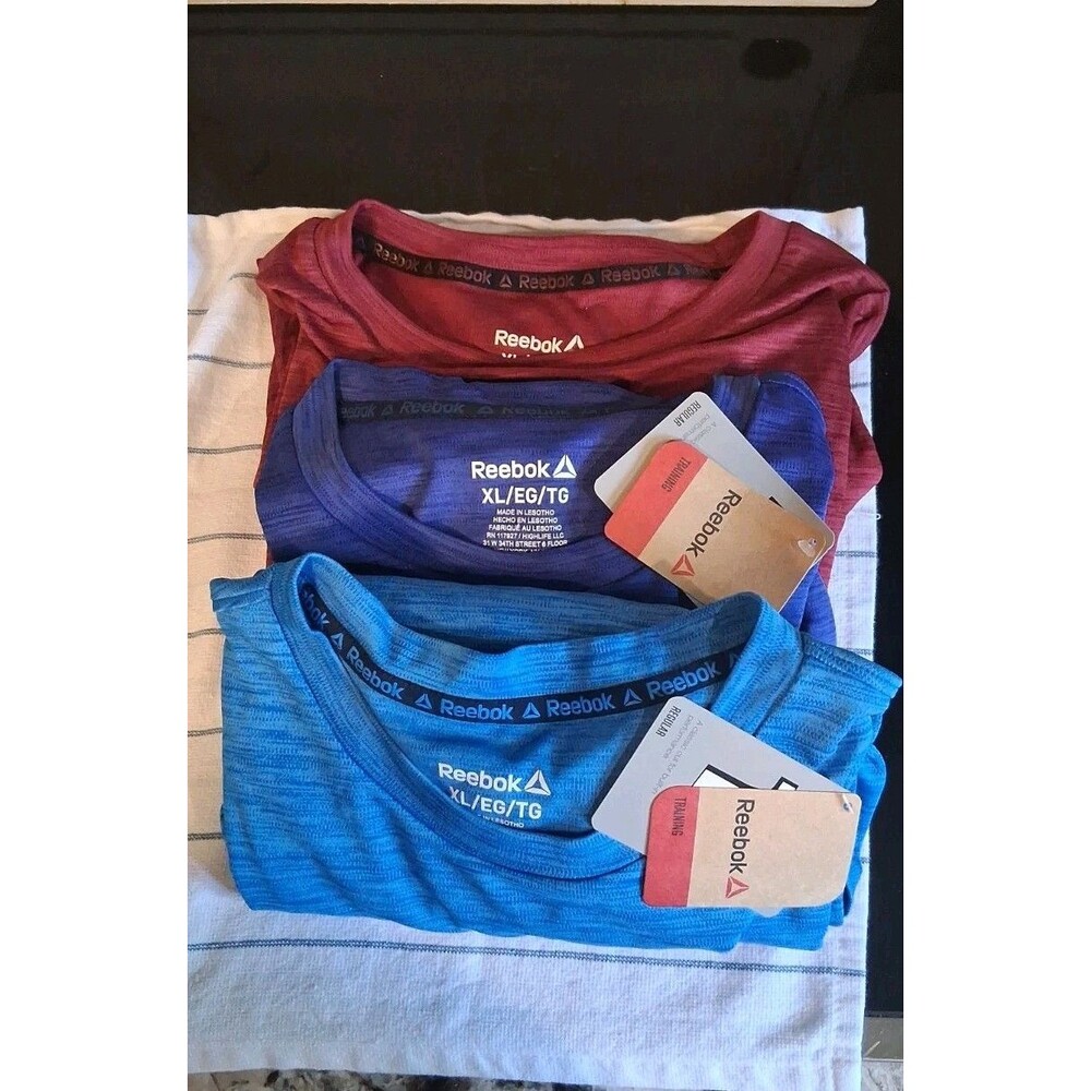 LOT OF 3: Reebok Mens Neptune Crew Athletic Top Light Blue, Dark Blue, Maroon XL